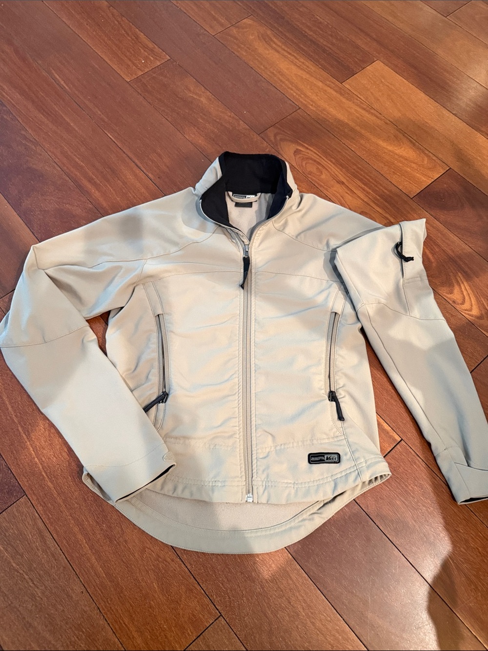 REI Light Beige Softshell Jacket with Black Trim